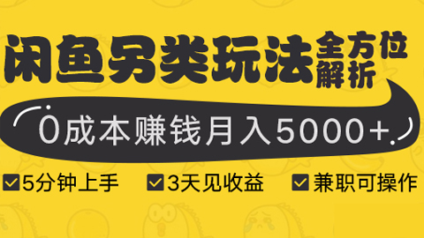 闲鱼另类玩法全方位解析，5分钟上手+3天见收益，0成本赚钱月入5000+，兼职可操作，新手可操作！-56课堂