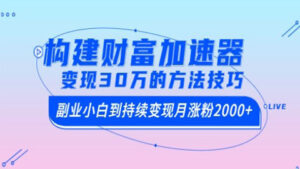 构建财富加速器，副业小白到持续变现月涨粉2000+，变现30万的方法技巧-56课堂