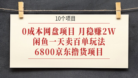 0成本网盘项目，月稳赚2W+闲鱼一天卖百单玩法+6800京东撸货项目（10个项目）-56课堂