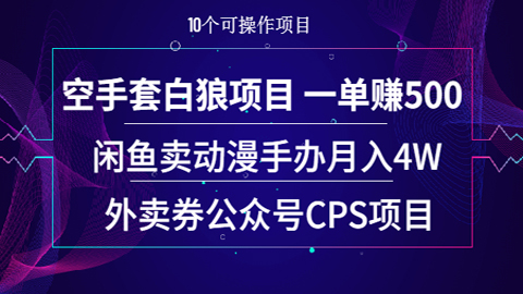 空手套白狼项目，一单赚500+闲鱼卖动漫手办月入4W+外卖券公众号CPS项目（10个项目）-56课堂
