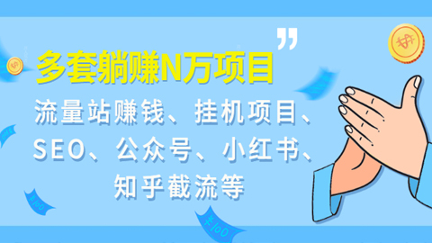 9套躺赚N万项目：流量站赚钱、挂机项目、SEO、公众号、小红书、知乎截流等-56课堂