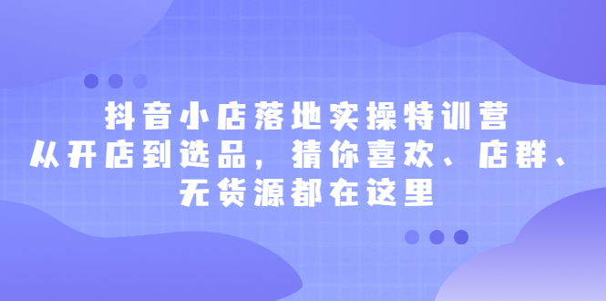 抖音小店落地实操特训营，从开店到选品，猜你喜欢、店群、无货源都在这里-56课堂