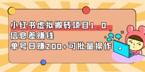 小红书虚拟搬砖项目1.0,信息差赚钱,单号日赚200+可批量操作!-56课堂
