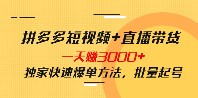 拼多多短视频+直播带货，一天赚3000+独家快速爆单方法，批量起号-56课堂