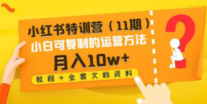 小红书特训营(11期)小白可复制的运营方法-月入10w+(教程+全套文档资料)-56课堂