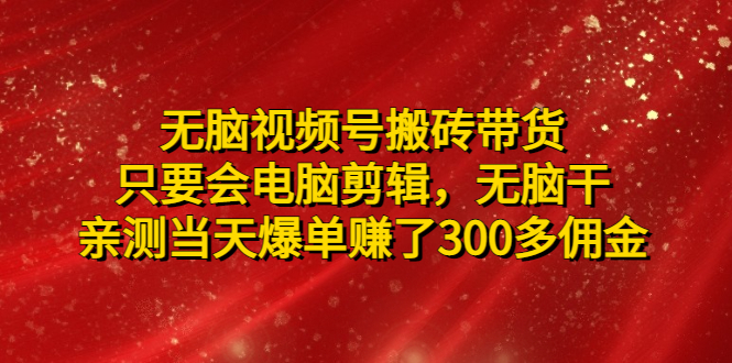 无脑视频号搬砖带货，只要会电脑剪辑，无脑干，亲测当天爆单赚了300多佣金-56课堂