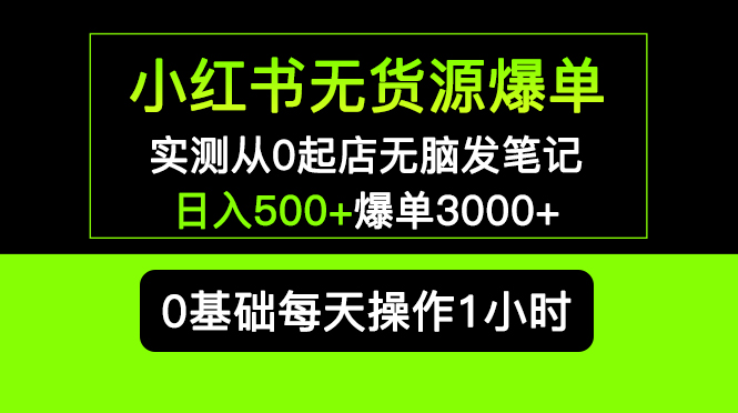 小红书无货源爆单 实测从0起店无脑发笔记 日入500+爆单3000+长期项目可多店-56课堂