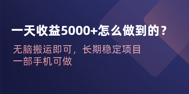 一天收益5000+怎么做到的？无脑搬运即可，长期稳定项目，一部手机可做-56课堂