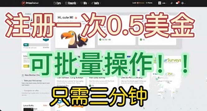 国外项目注册一次0.5美金 只需三分钟无脑操作 可批量放大 小白工作室福利-56课堂