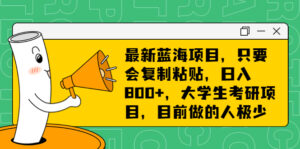 最新蓝海项目，只要会复制粘贴，日入800+，大学生考研项目，目前做的人极少-56课堂