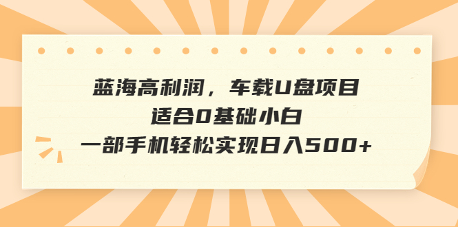 蓝海高利润，车载U盘项目，适合0基础小白，一部手机轻松实现日入500+-56课堂