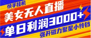 快手挂机,美女无人直播,强开磁力聚星小铃铛,日入3000+-56课堂