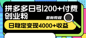 拼多多日引200+付费创业粉,日稳定变现4000+收益最新教程-56课堂