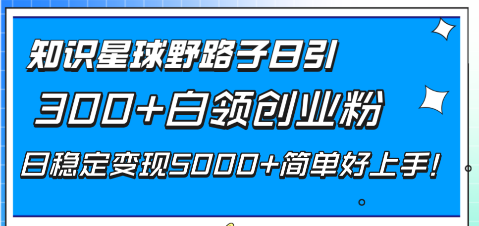 知识星球野路子日引300+白领创业粉，日稳定变现5000+简单好上手！-56课堂