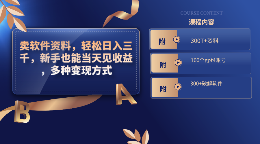 卖软件资料，轻松日入三千，新手也能当天见收益，多种变现方式，（附300...-56课堂