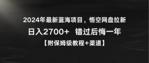 2024年最新蓝海项目,悟空网盘拉新,日入2700+错过后悔一年【附保姆级教...-56课堂