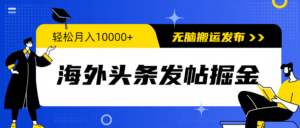 海外头条发帖掘金,轻松月入10000+,无脑搬运发布,新手小白无门槛-56课堂