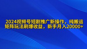 2024视频号短剧推广新操作 纯搬运+矩阵连爆打法刷爆流量分成 小白月入20000-56课堂