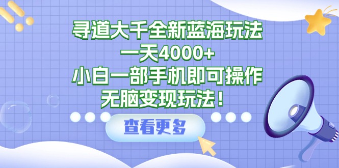 寻道大千全新蓝海玩法，一天4000+，小白一部手机即可操作，无脑变现玩法！-56课堂