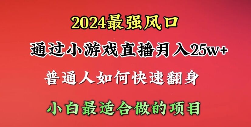 2024年最强风口，通过小游戏直播月入25w+单日收益5000+小白最适合做的项目-56课堂
