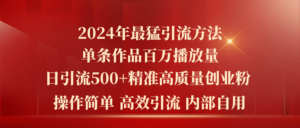 2024年最猛暴力引流方法，单条作品百万播放 单日引流500+高质量精准创业粉-56课堂