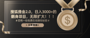 搜狐撸金2.0日入3000+,可无限扩大的翻身项目-56课堂