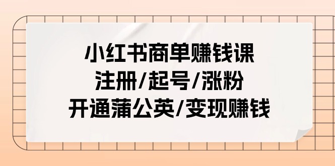 小红书商单赚钱课  注册 起号  涨粉  开通蒲公英 变现赚钱（25节课）-56课堂