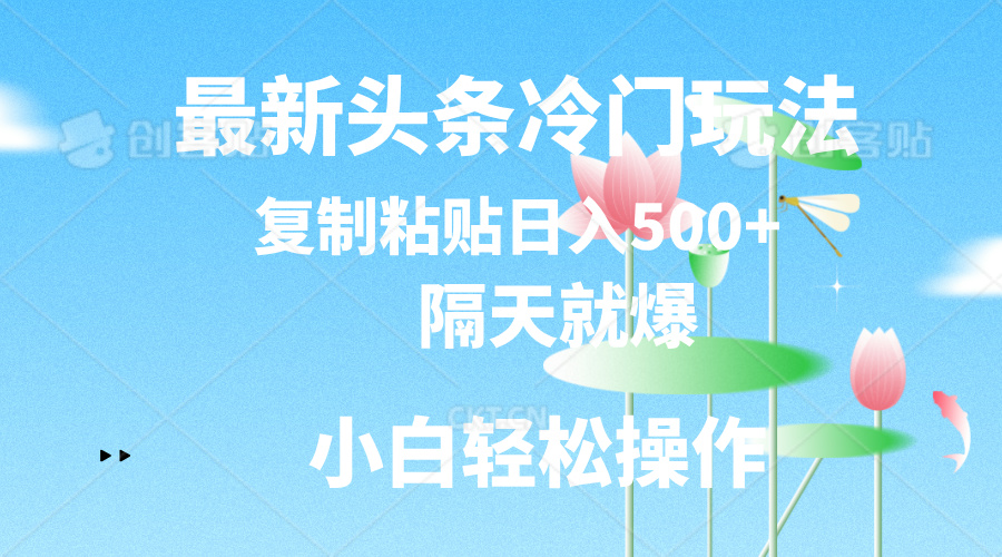 最新头条冷门玩法，隔天就爆，复制粘贴日入500+-56课堂