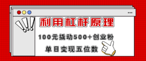 利用杠杆100元撬动500+创业粉，单日变现5位数-56课堂