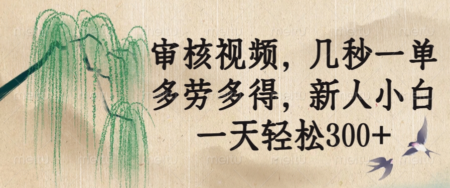 审核视频，几秒一单，多劳多得，新人小白一天轻松300+-56课堂