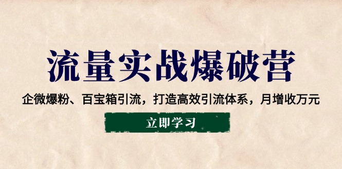 流量实战爆破营：企微爆粉、百宝箱引流，打造高效引流体系，月增收万元-56课堂