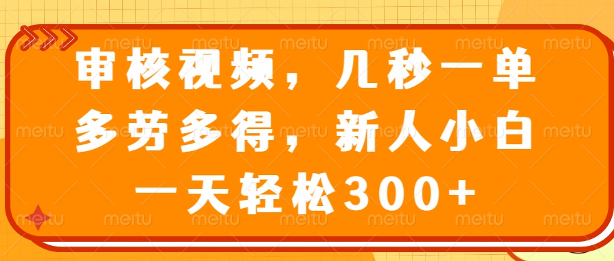 审核视频，几秒一单，多劳多得，新人小白一天轻松300+-56课堂