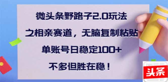 微头条野路子2.0玩法之相亲赛道，无脑搬砖复制粘贴，单账号日稳定300+...-56课堂