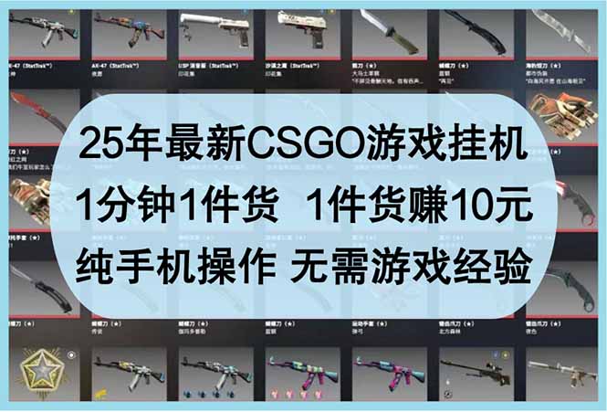 25年最新CSGO游戏挂机，1分钟1件货，1件货赚10元 纯手机操作 无需游戏经验-56课堂